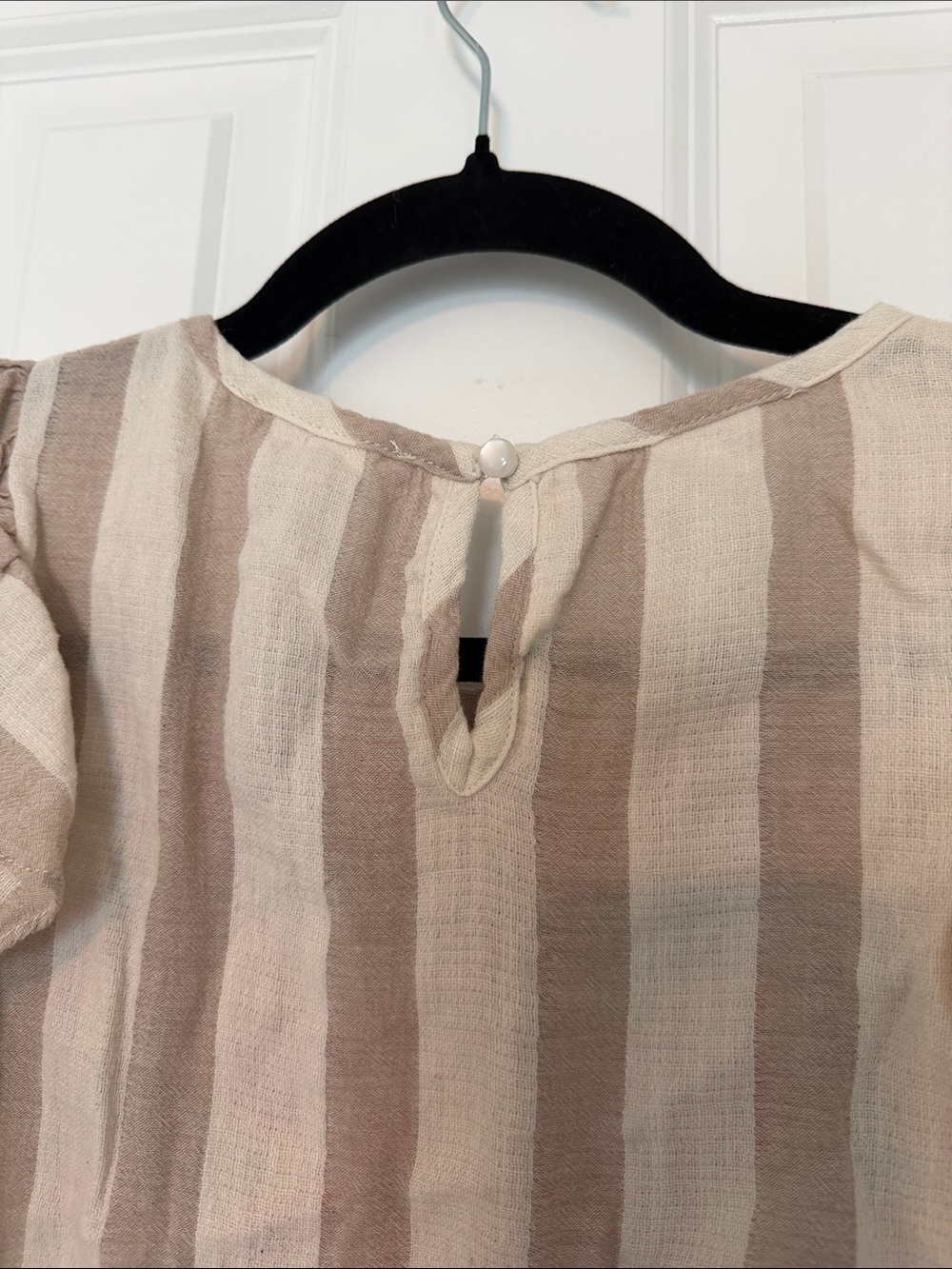 THML Beige & Cream Striped Embroidered Flutter Sleeve Blouse - Picture 5 of 6